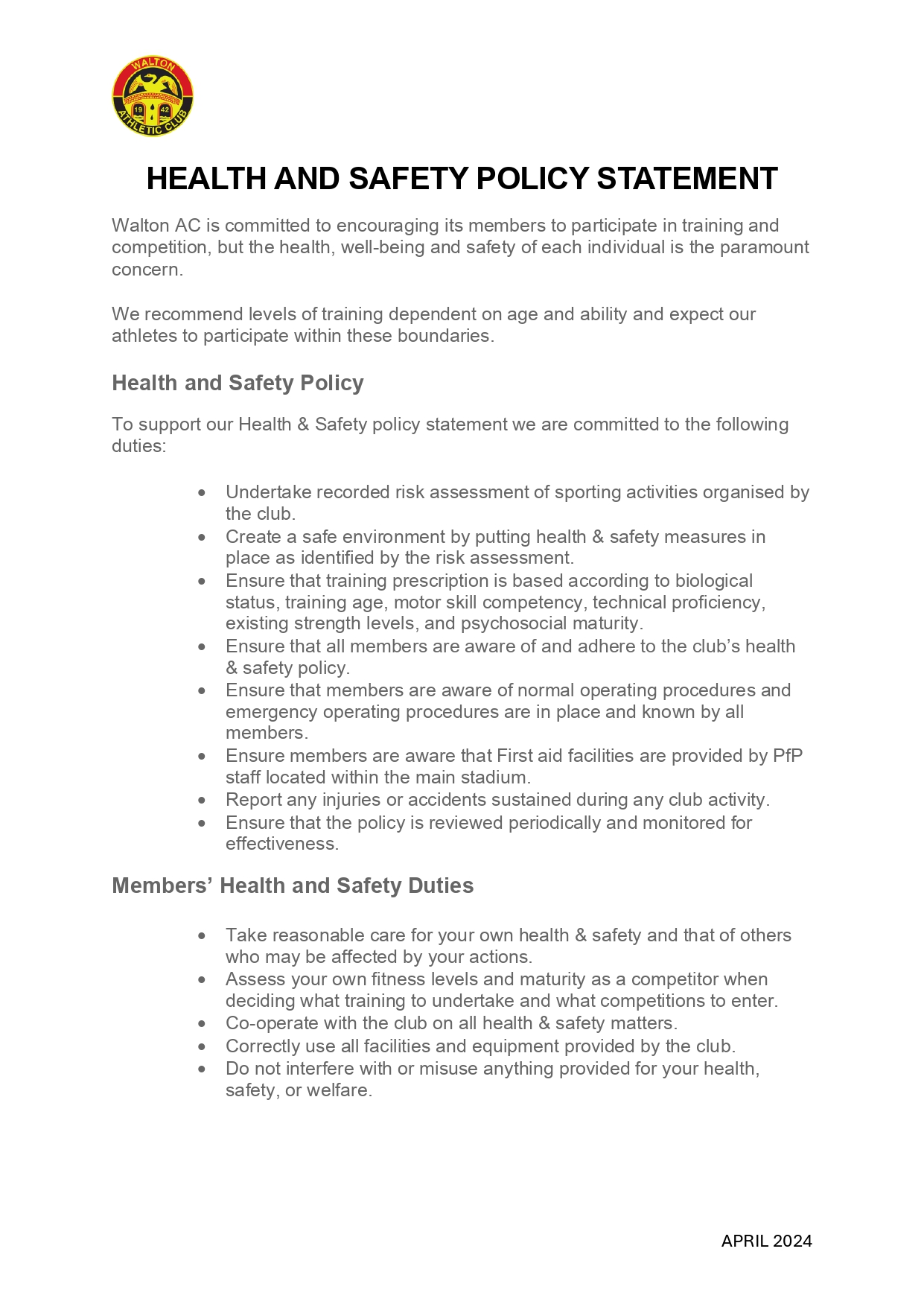 Front cover of a health and safety policy